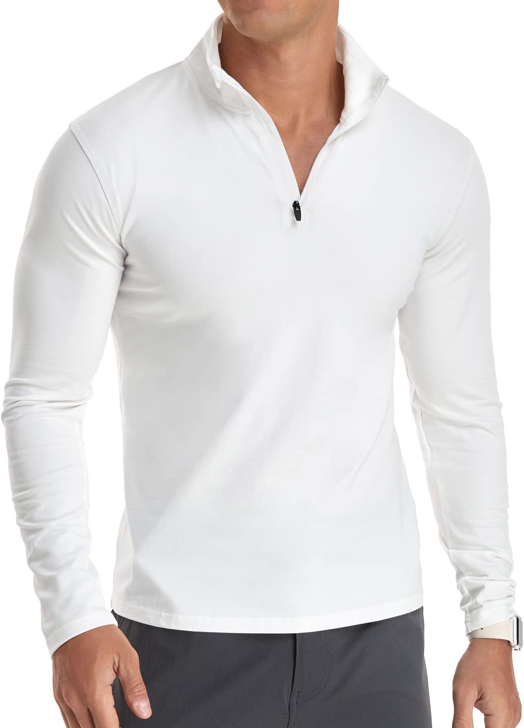 Detalle de KUYIGO Men's Long & Short Sleeve Polo Shirts 1/4 Zip – Slim Fit Cotton Casual Tops