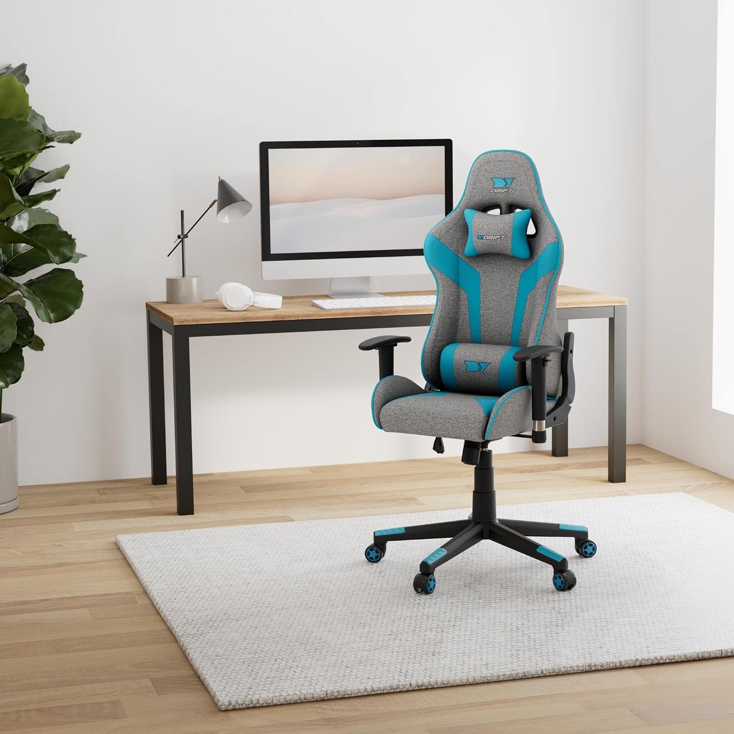 Detalle 2 de DRIFT DR90 gamingstol i grått och blått tyg med 2D-armstöd och kuddar