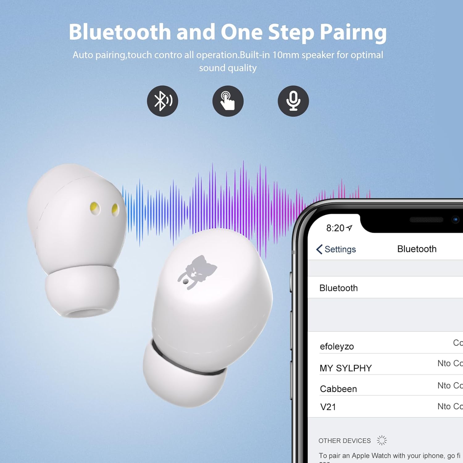 Detalle de COOTIMOCK Kids Earbuds with 85dB volume limit, Bluetooth 5.3, mic & up to 30H playtime