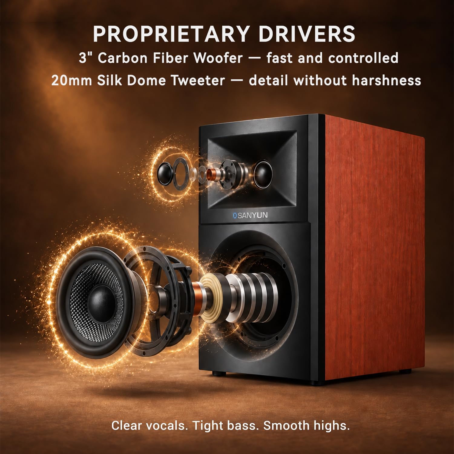 Thumbnail 2 de Sanyun SW-203 3-Inch Powered Bookshelf Speakers, 60W RMS, USB-C DAC