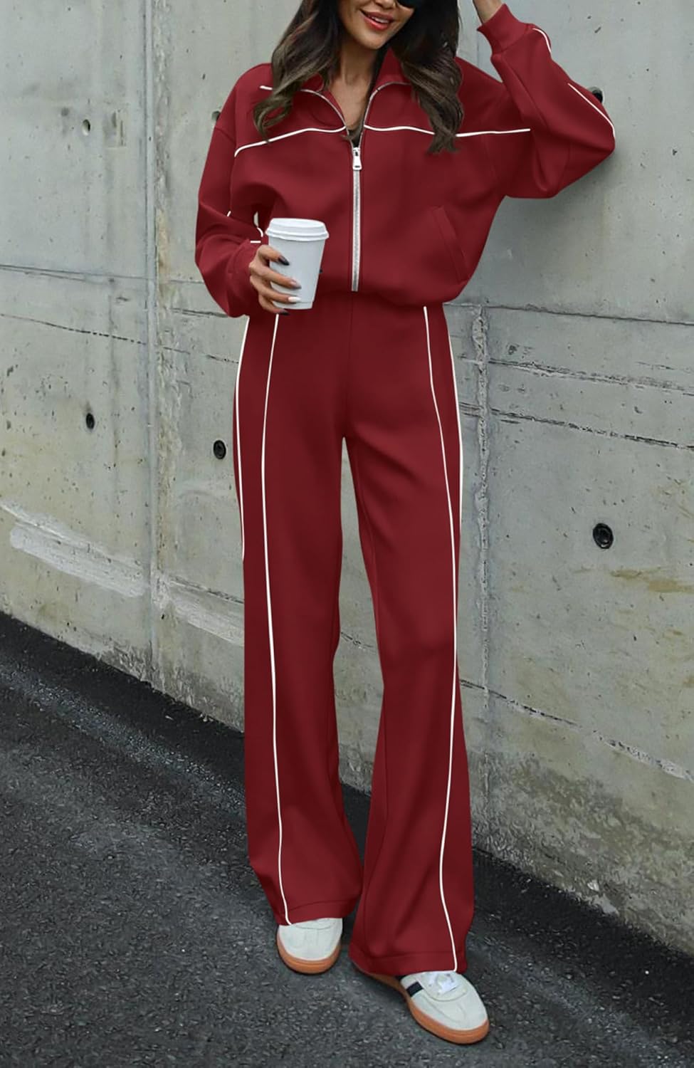 Thumbnail 5 de BTFBM Women’s Two-Piece Tracksuit Set (Zip-Up Sweatshirt + Wide-Leg Jogger Pants)
