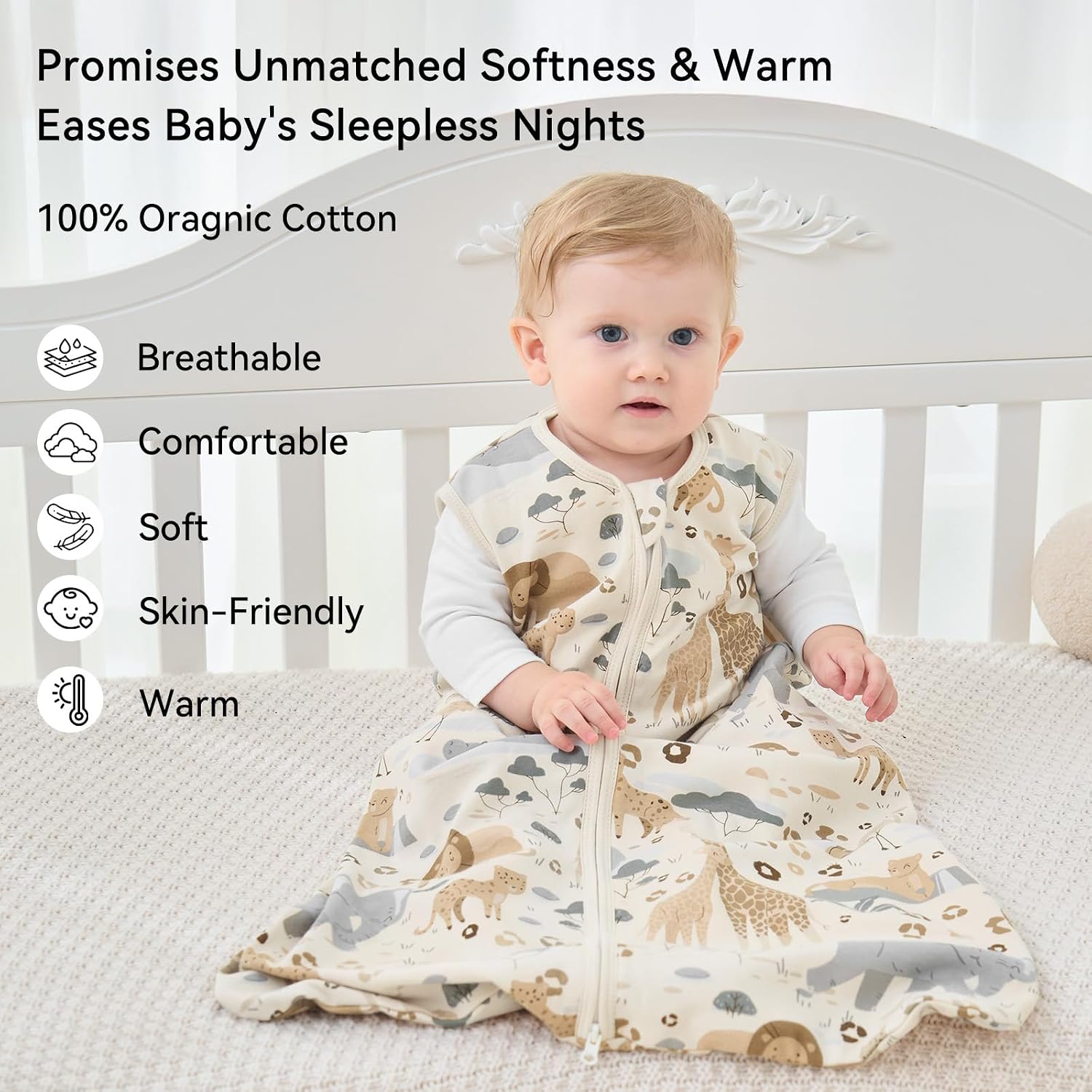 Thumbnail 1 de Unnivoll Baby Sleeping Bag 1.0 Tog (6–12 Months) – 100% Cotton Sleep Sack with 2-Way Zipper