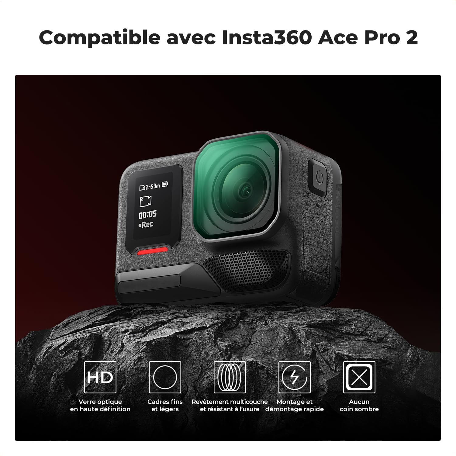 Detalle de K&F CONCEPT Filtre polarisant PL pour Insta360 Ace Pro 2 – réduction des reflets et amélioration du contraste
