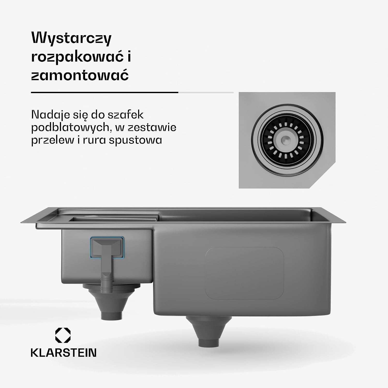 Thumbnail 6 de Klarstein zlewozmywak 61 × 50 cm ze stali 304, 1,5 komory i przelewem