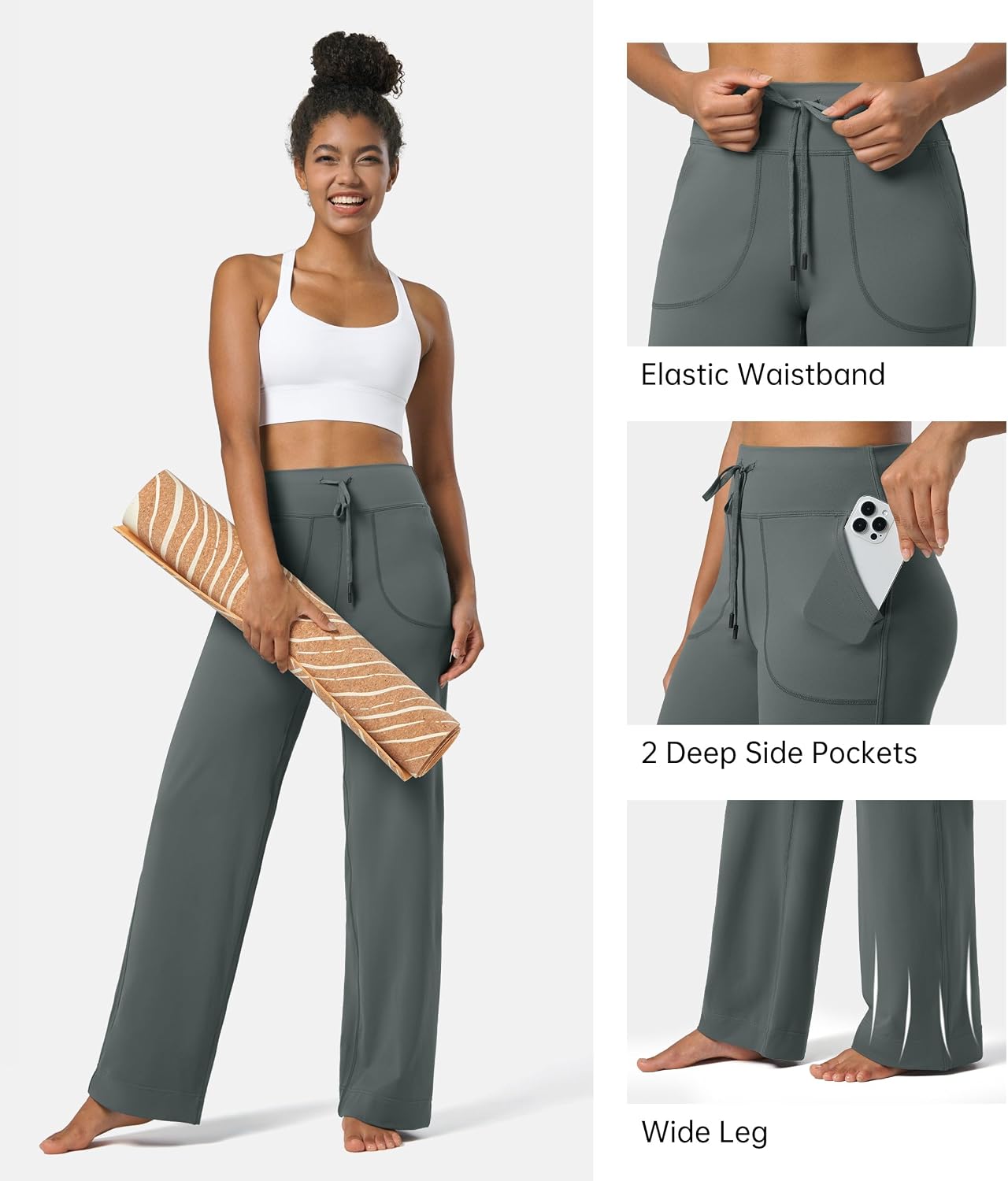 Detalle de WILLIT Damen Trainingshose mit Hoher Taille – weites Bein, 4‑Wege Stretch, Taschen