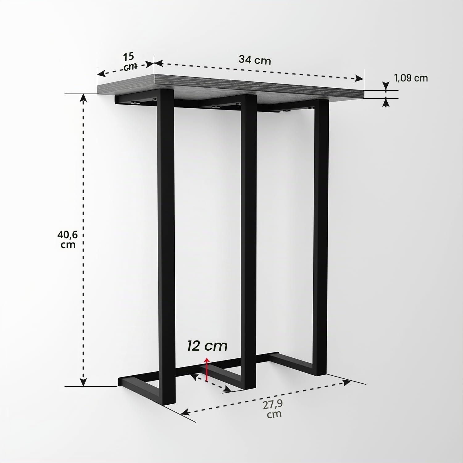 Detalle de Portasciugamani da parete con ripiano e contenitore – 3 barre in ferro, portata 25 kg, design MDF