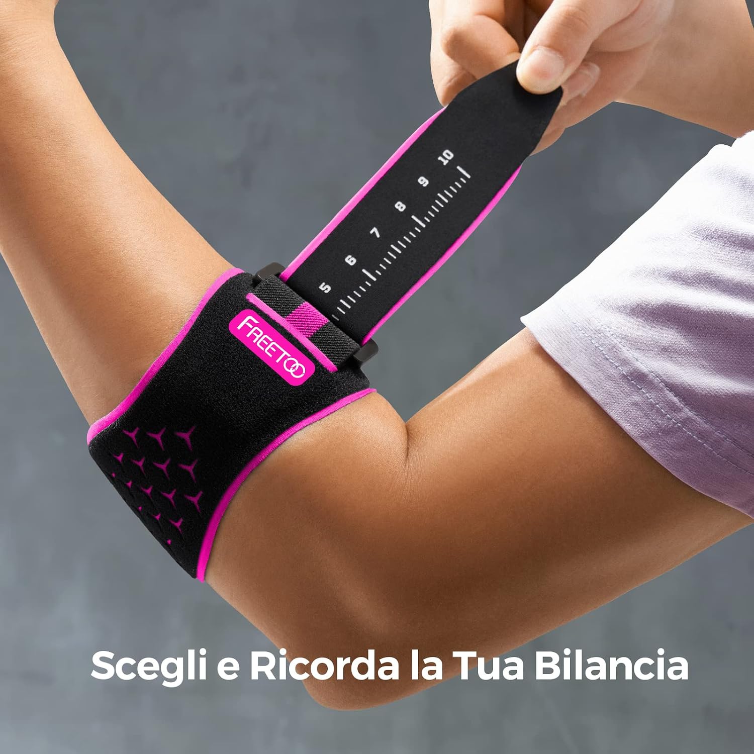 Detalle 2 de FREETOO Tutore Epicondilite Gomito per Tennista – Gomitiera regolabile con supporto rimovibile, comforting in rosa