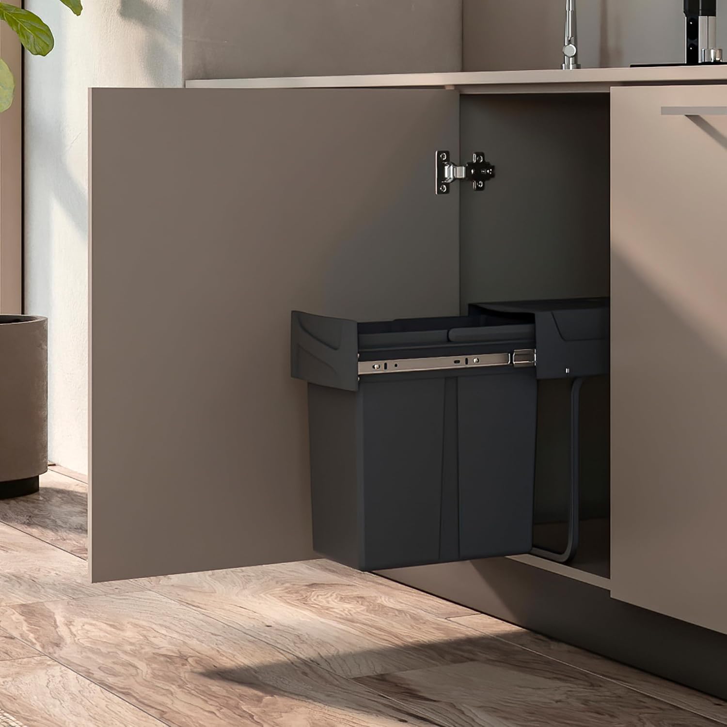 Detalle de Emuca Poubelle avec Fixation inférieure pour la Cuisine – 20 L, Acier et Plastique, Gris Anthracite
