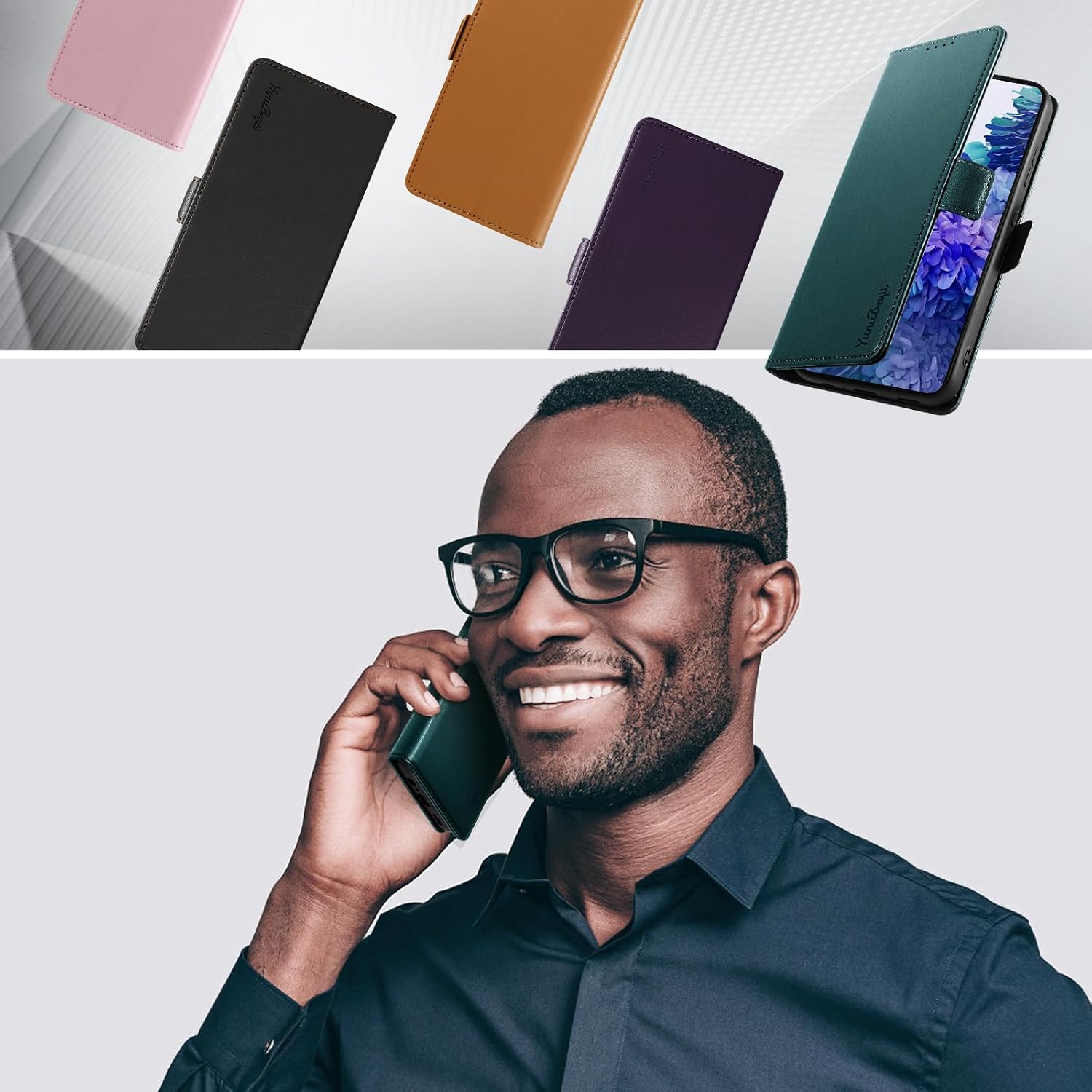 Detalle 2 de Yunubeyii Handyhülle für Samsung Galaxy S20 FE 5G – RFID-Blocker, Klapphülle mit Ständer, Grün