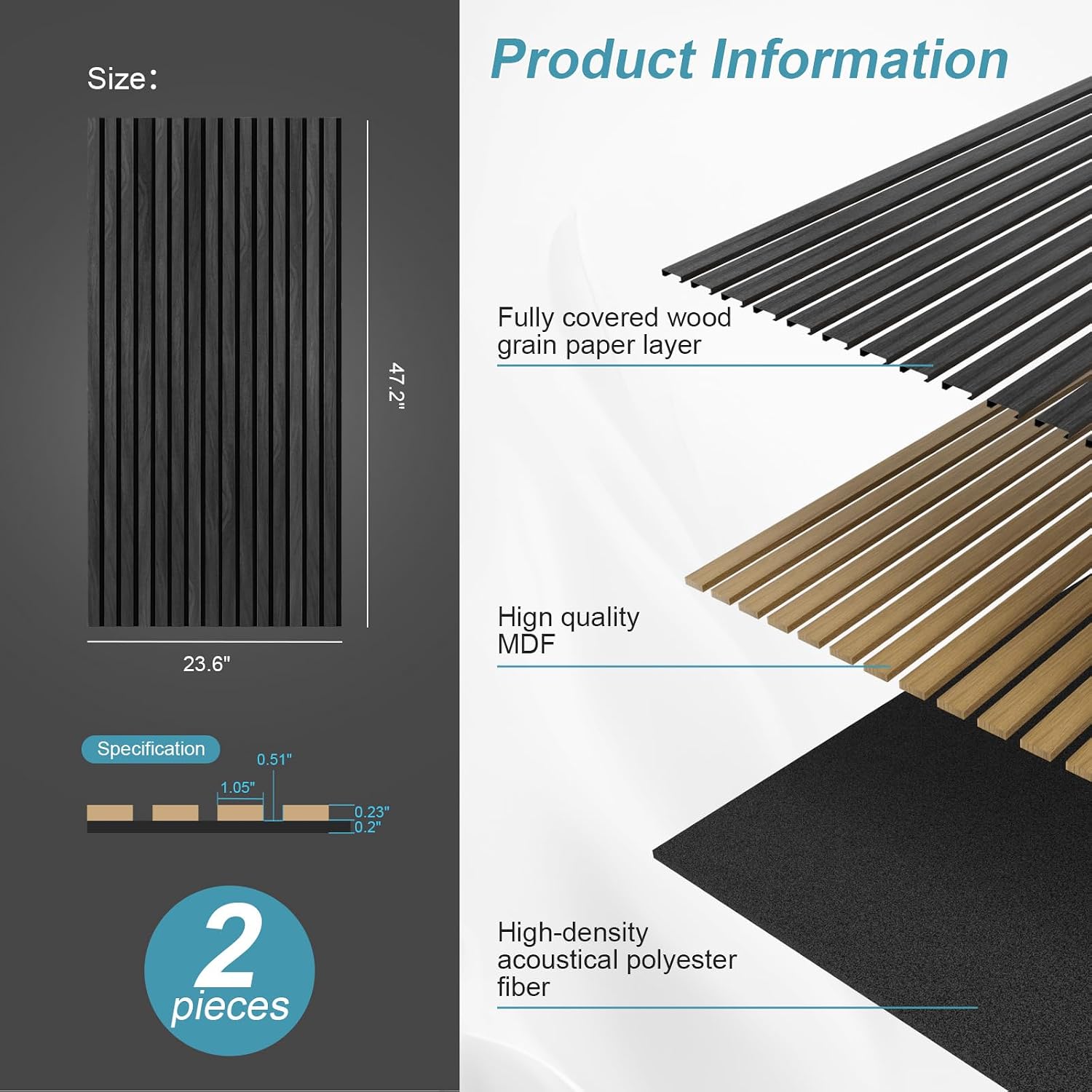 Detalle 2 de Greymond Wood Slat Acoustic Wall Panels, MDF