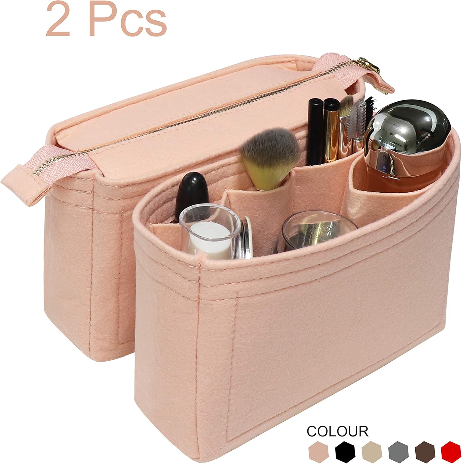 Detalle de Soyizom Felt Bag Organizer Insert for Tote - 2-Pack Set (Pink) for Neonoe Noé and Bucket Bags
