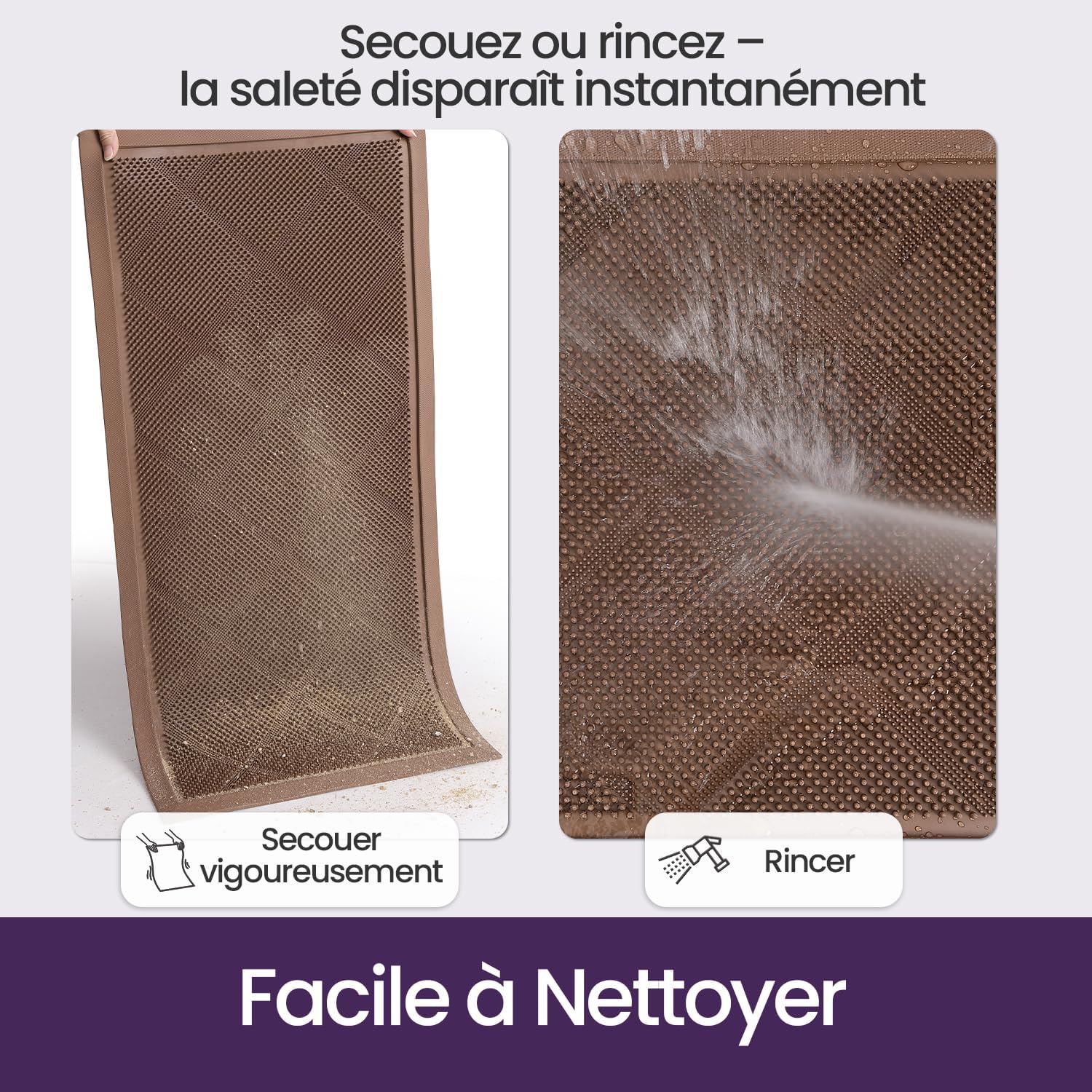 Detalle 2 de Paillasson extérieur DEXI 43 x 90 cm marron antidérapant avec trous de drainage