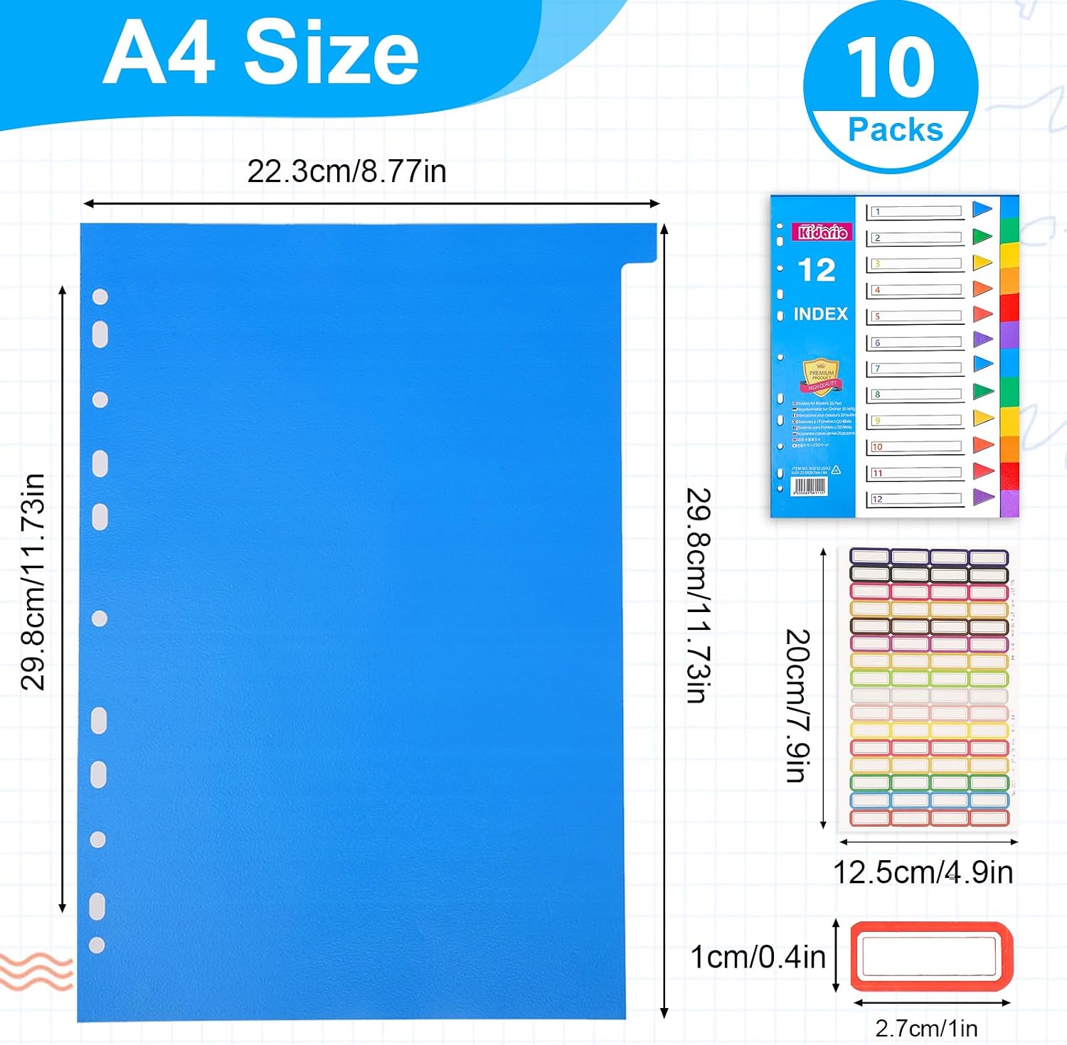 Detalle 2 de A4 File Dividers 10-Pack (12-Part) Coloured Plastic Dividers with Sticky Notes for Lever Arch Files