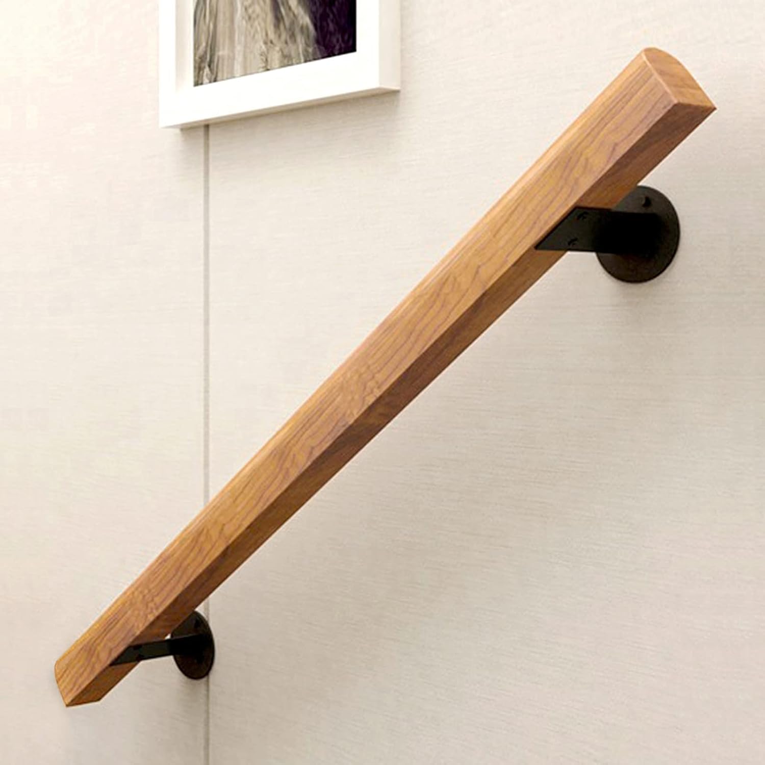 Detalle de JuneFanwei 2FT Wooden Stair Handrail, Pine Rail with Stainless Steel Brackets
