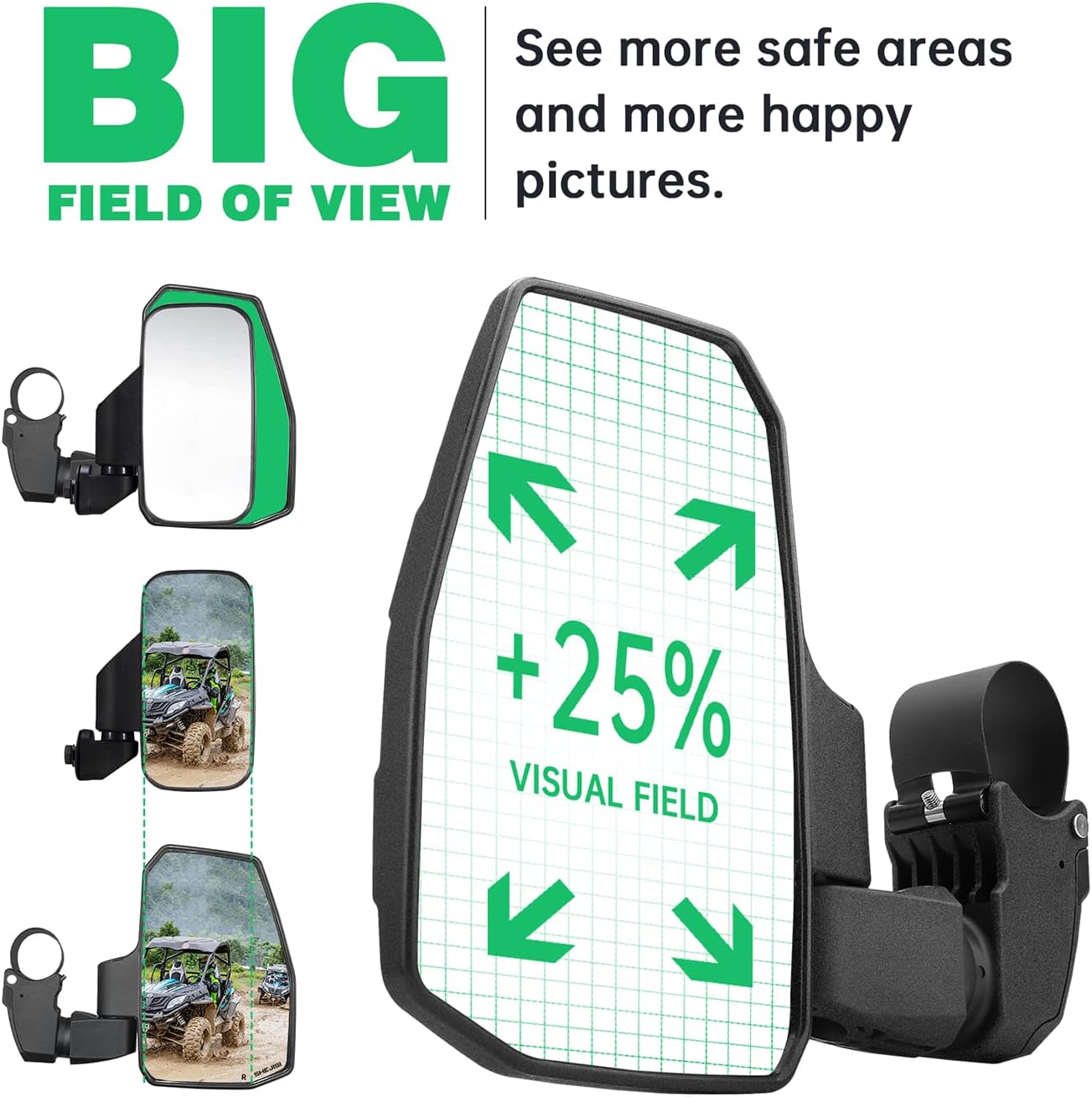 Thumbnail 3 de SHEJISI UTV Side Mirrors with Automatic Reset for 1.5–2.0" Roll Cage (Polaris RZR, Can-Am Maverick, Honda Pioneer SXS, Kawasaki Mule)