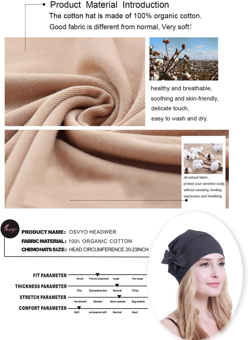 Detalle 2 de osvyo Bamboo Chemo copricapo chemioterapia 🧣