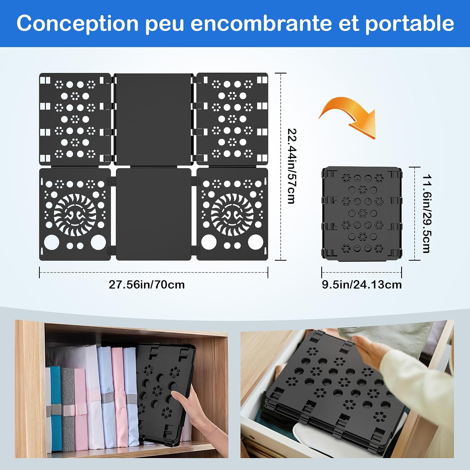 Detalle de BoxLegend V2-Plus : planche pliante pour chemises et vêtements, gain de place et pliage régulier