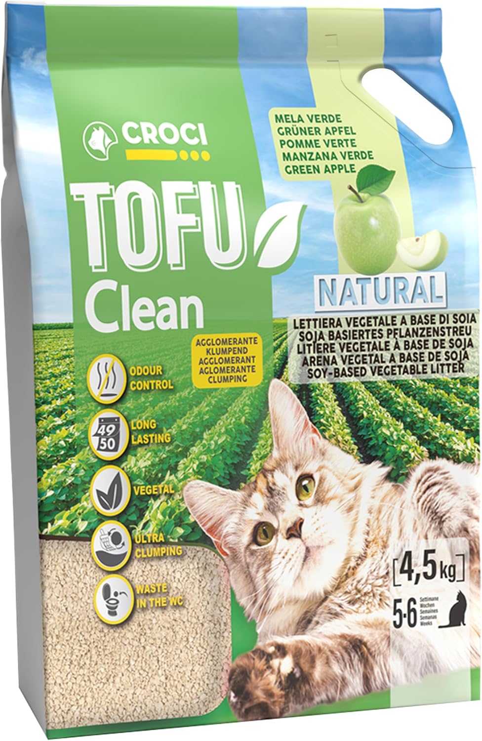 Detalle de Croci Tofu Clean Katzenstreu mit grünem Duft – biologisch abbaubar, 100% pflanzlich, langanhaltend