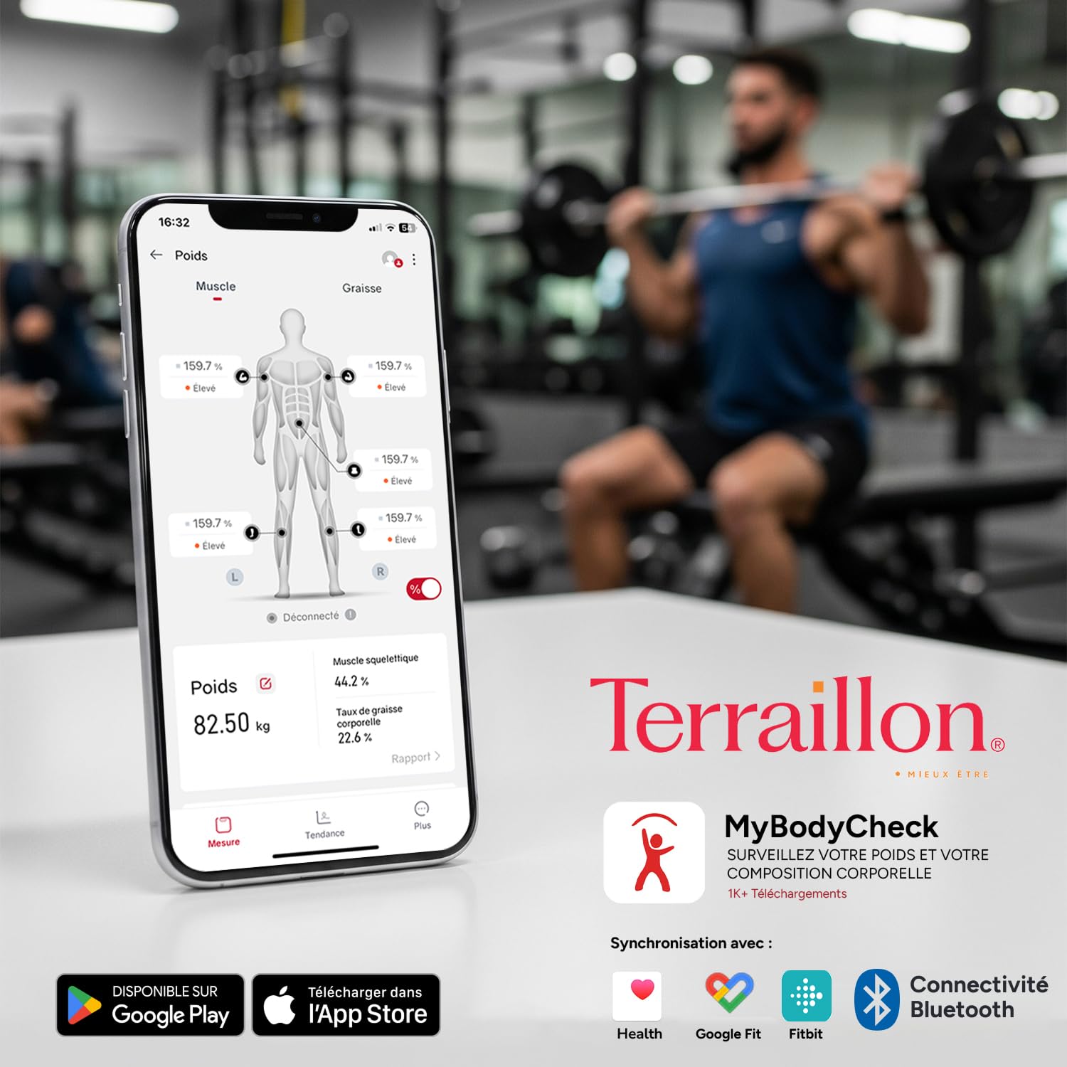 Detalle 2 de TERRAILLON Balance Pese personne avec 8 électrodes et suivi via My Body Check