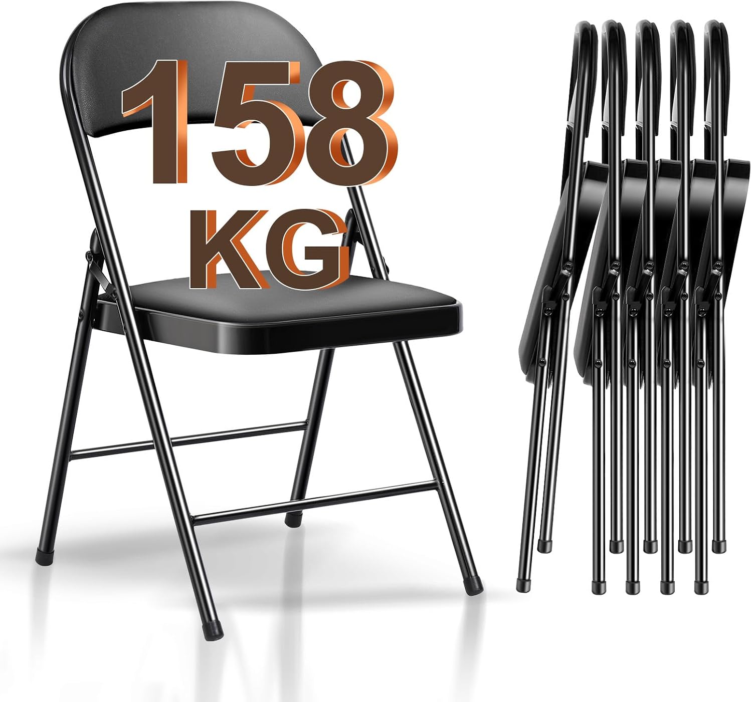Detalle de BULAGE Klappstuhl 6er Set: Klappbare Gartenstühle, wasserdicht, bis 158 kg, Metallrahmen, Schwarz