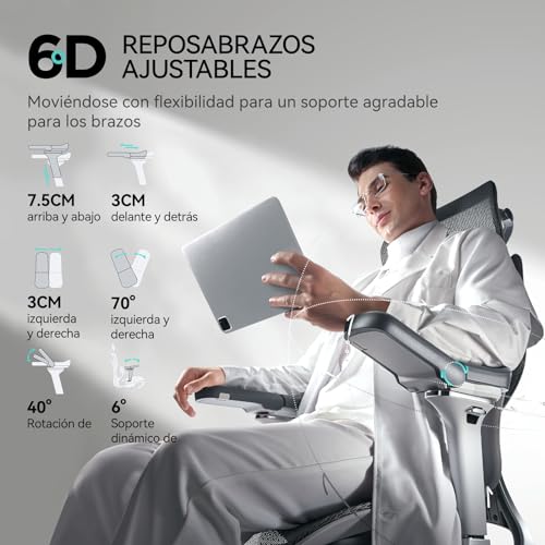 Detalle de Hbada E3 Pro Silla de Oficina Ergonomica 🪑 Con Reposapiés Gris