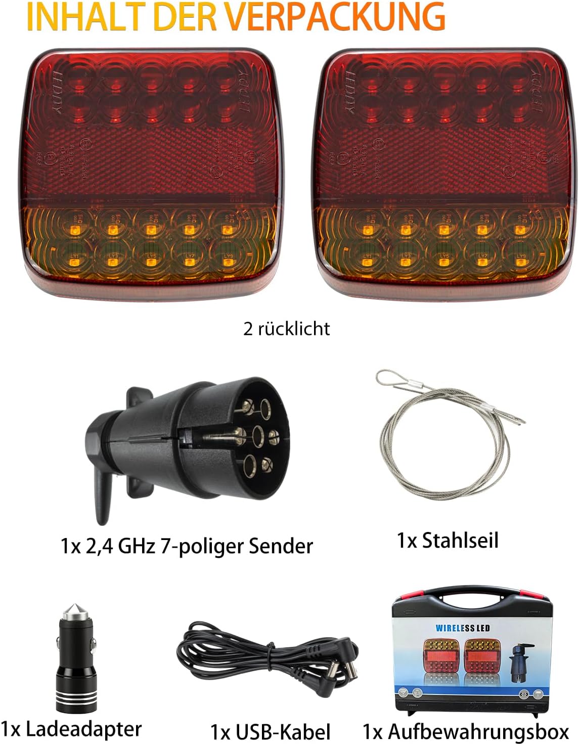 Thumbnail 6 de Tixxiu Anhänger Rückleuchten magnetisch drahtlos – 7-Pin, 12–24V, Komplettset für Anhänger, PKW, LKW und Wohnmobile