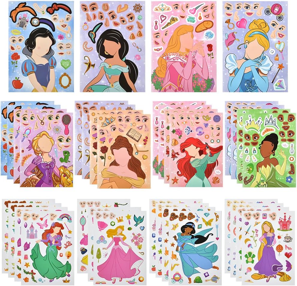 Detalle de OSDUE 32 Pcs Make a Face Sticker Sheets – Princess DIY Stickers for Kids Crafts