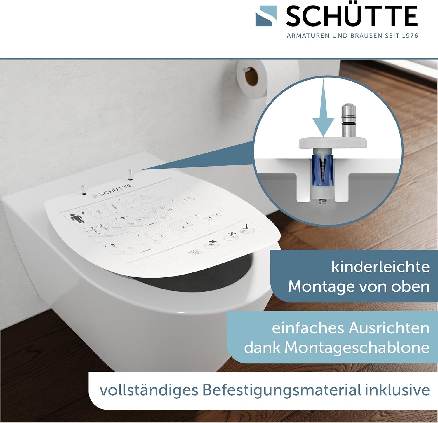 Thumbnail 5 de WC-Sitz mit Absenkautomatik aus Thermoplast, 250 kg belastbar, abnehmbarer Deckel – DIY-Montage, Weiß