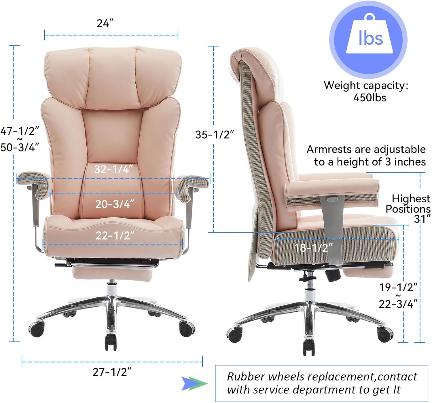 Detalle 2 de Efomao Office Chair, 400 lb Capacity