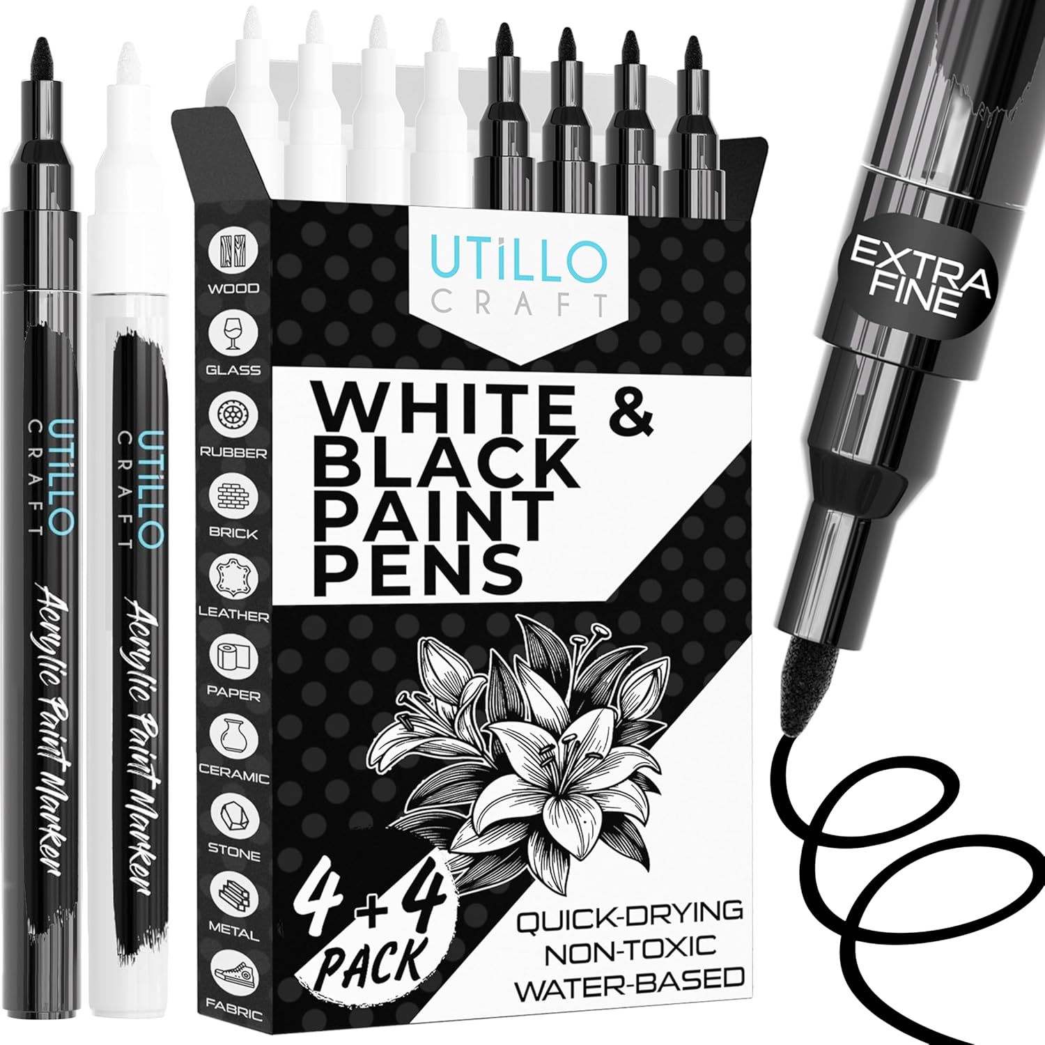 Thumbnail 6 de Utillo Craft Black Paint Pen (8-Pack) Extra Fine 0.7mm – Bold, Permanent Acrylic Markers for Multi-Surface Crafting