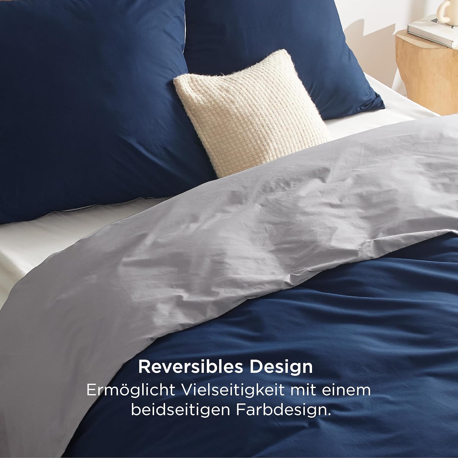 Thumbnail 1 de BEDSURE Bettwäsche 220x240 Blau Grau – 100% Baumwolle, Reversibel, 3-teilig (2 Kissenbezüge 80x80) mit Reißverschluss