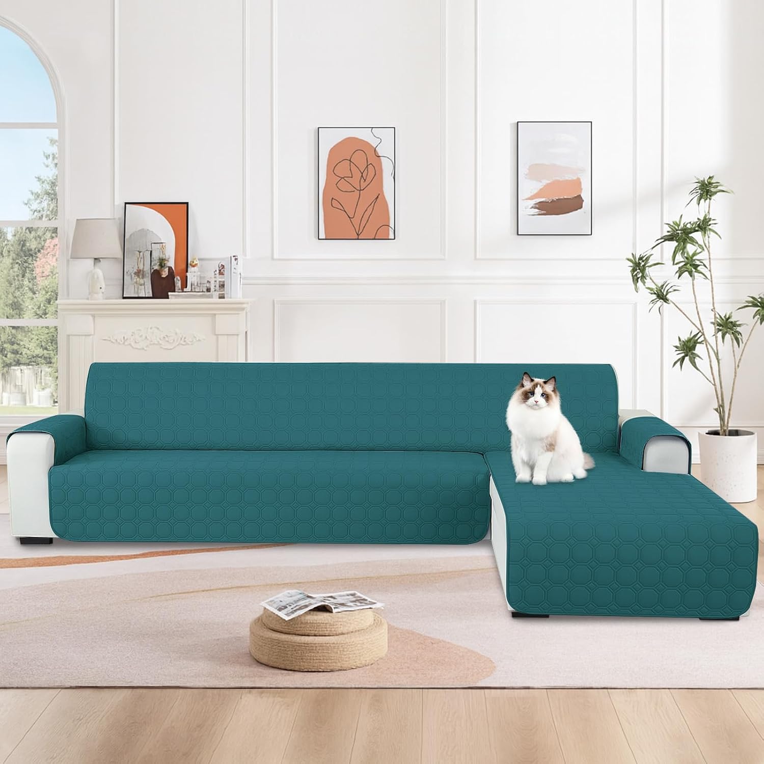 Detalle de Housse Canapé d'angle Ystyle 3 Places avec Accoudoirs – Imperméable et Réversible, Vert Foncé (L 250 cm)