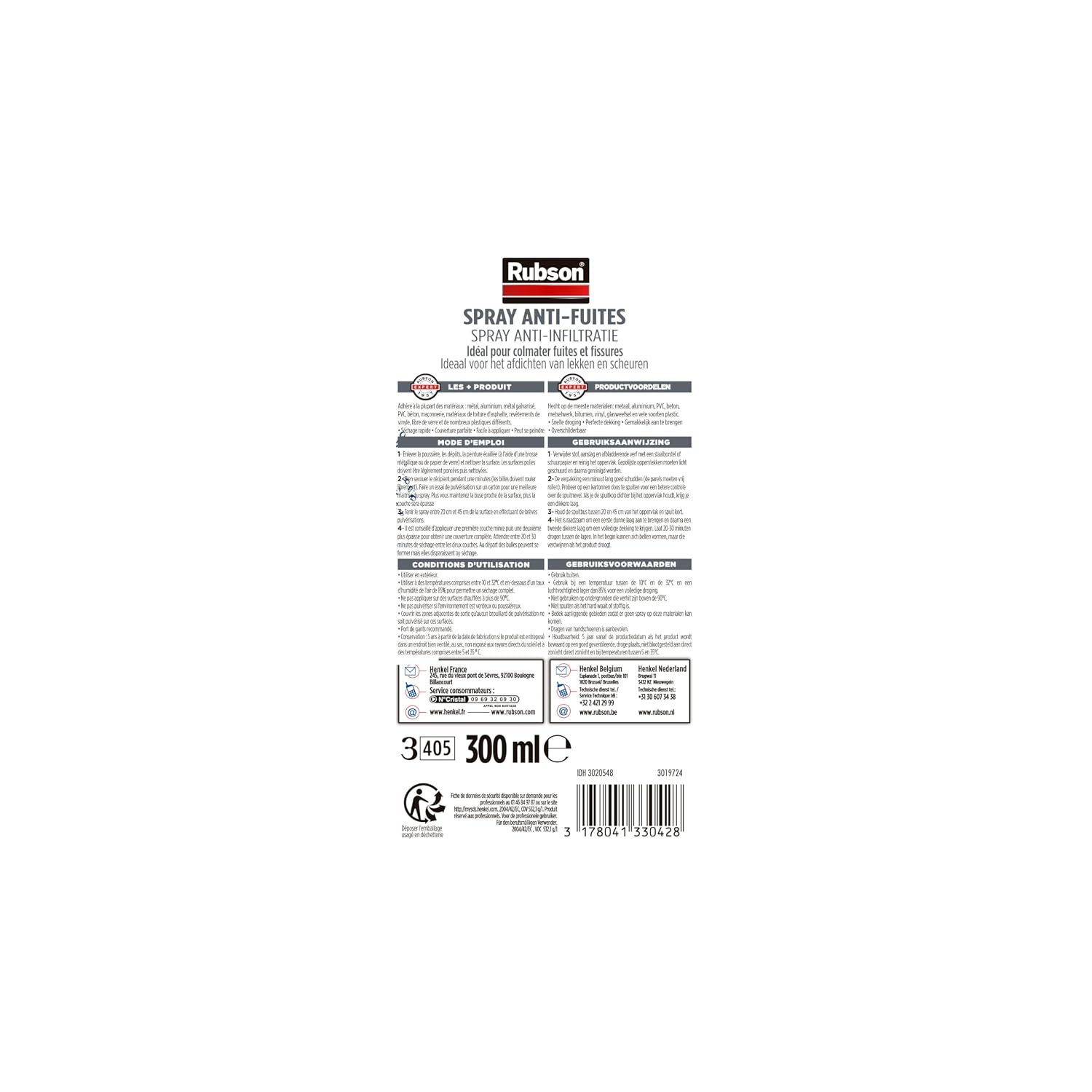 Detalle de Rubson Revêtement Waterproof en Spray Anti-Fuites Noir — aérosol 300 ml
