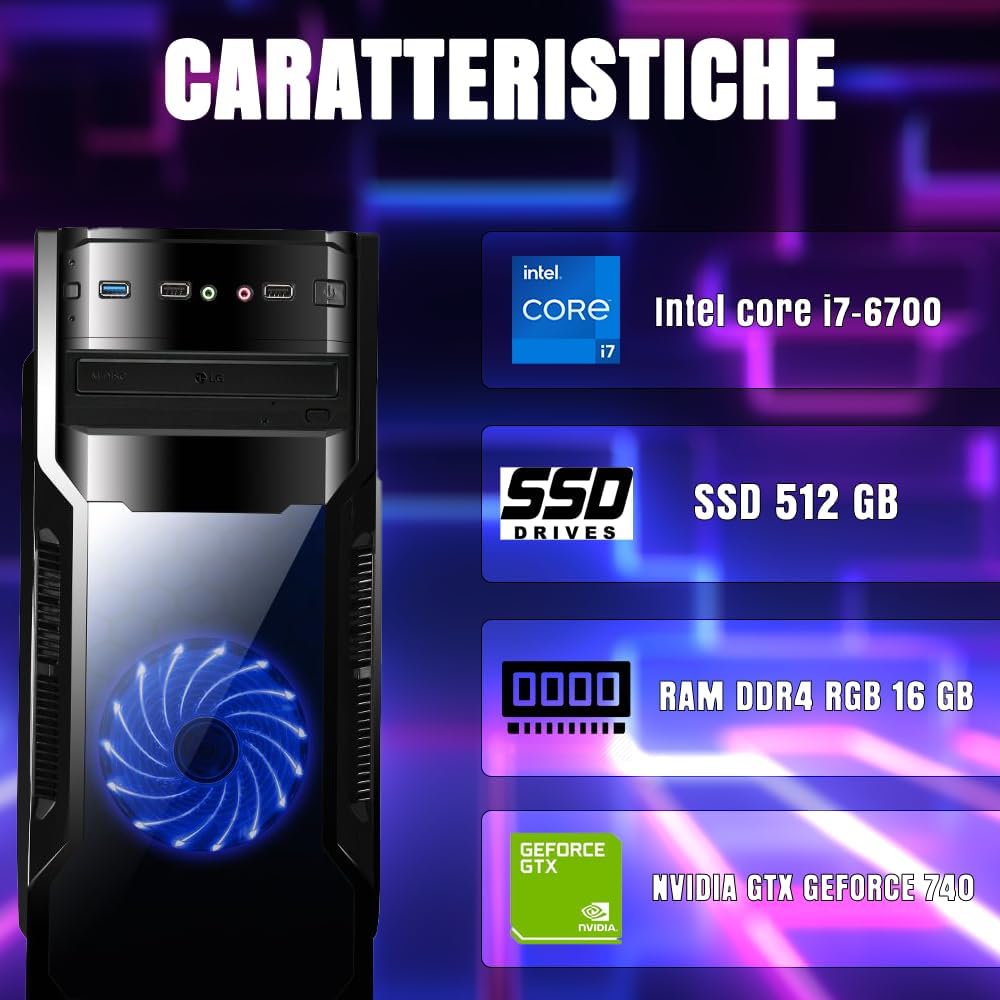 Detalle de PC Fisso Desktop NUOVO pronto all'uso con Intel i7-6700, 16GB RAM, 512GB SSD e Windows 11 Pro