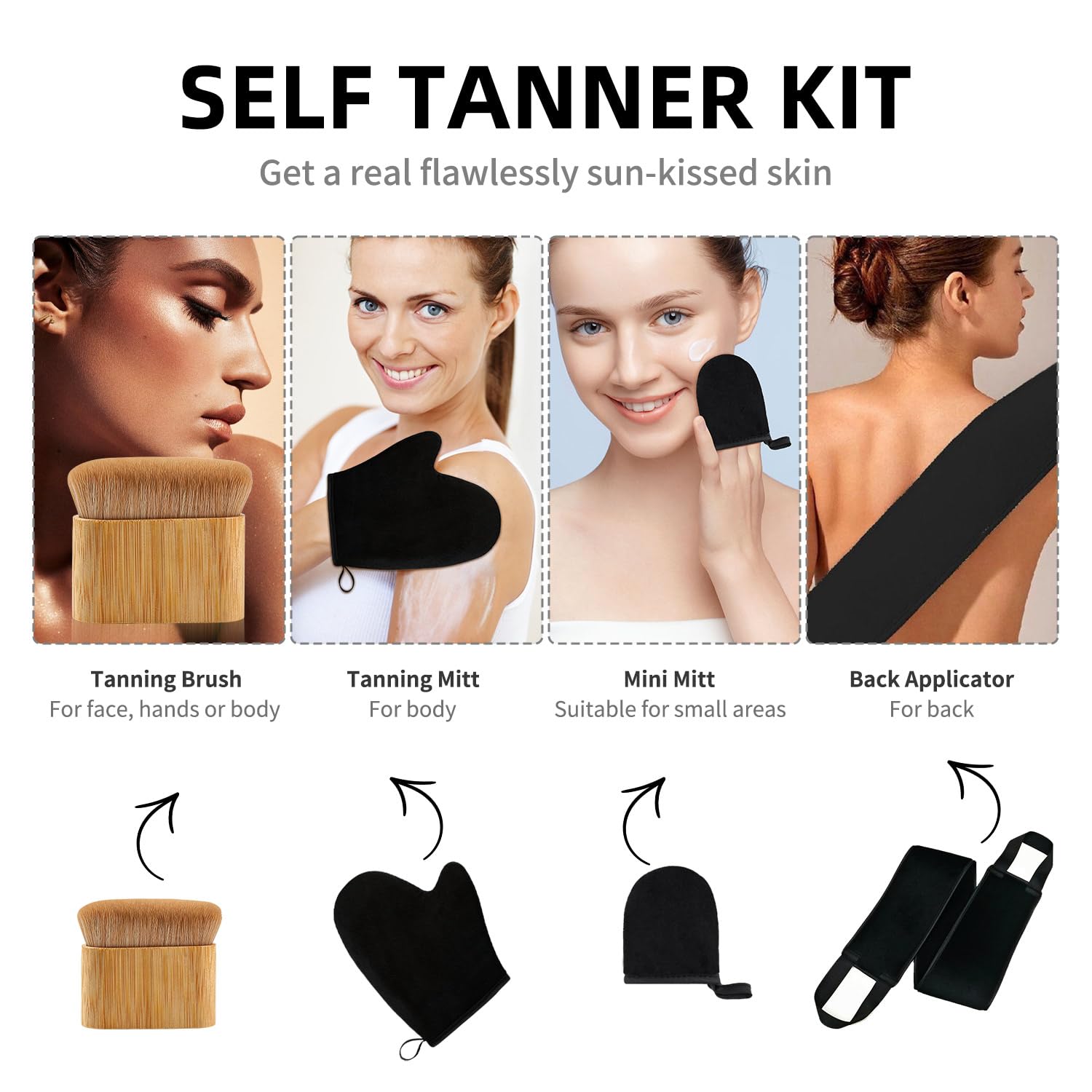 Thumbnail 1 de FUNAN Self Tanning Application Kit, 4‑Piece Set – Back Applicator, Mini Mitt, Tanning Mitts und Kabuki Pinsel