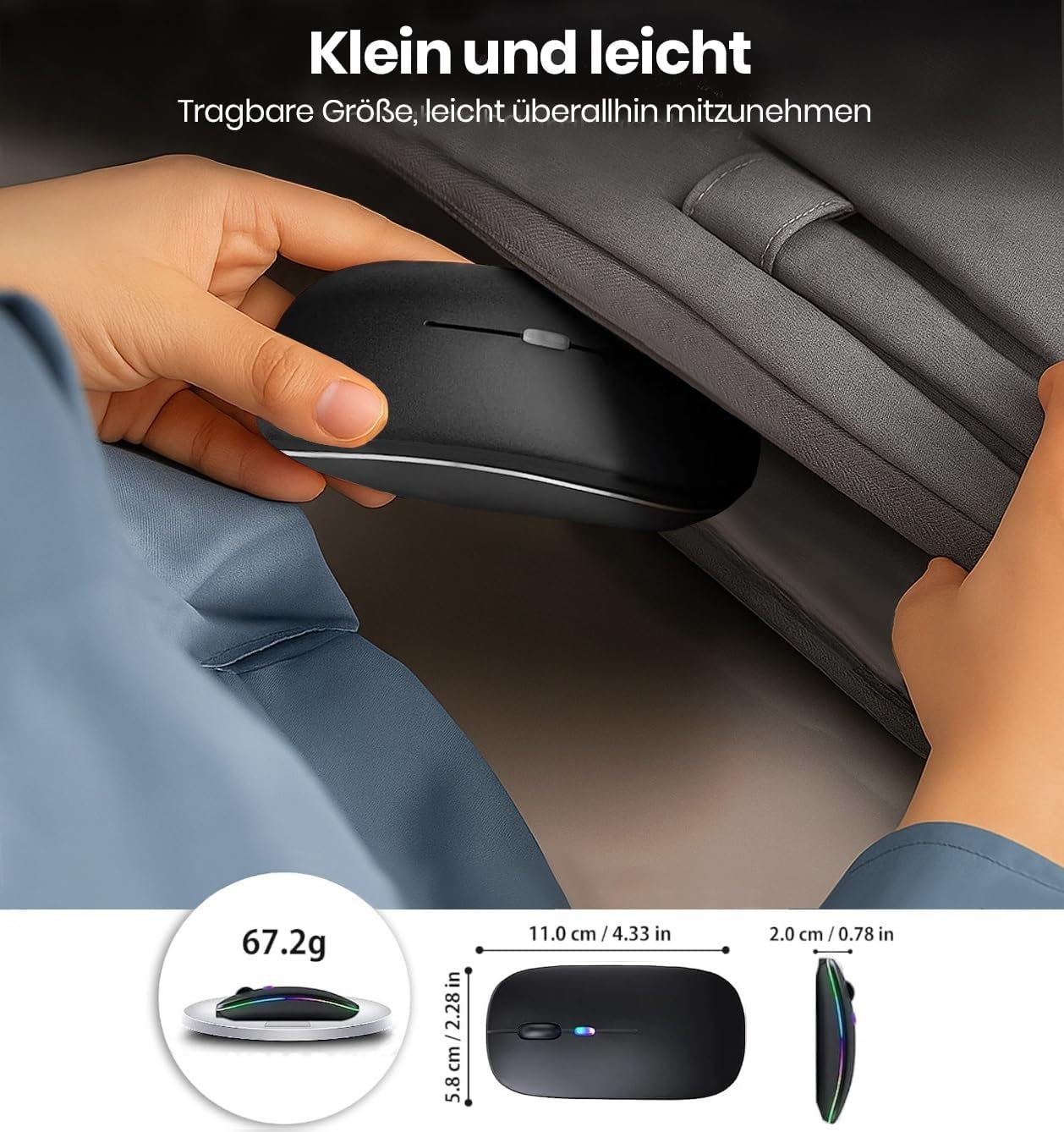Thumbnail 6 de GLOBAL TECH Kabellose Bluetooth-Maus mit Dual-Modus (2,4 GHz & Bluetooth), wiederaufladbar, ultradünn – Schwarz