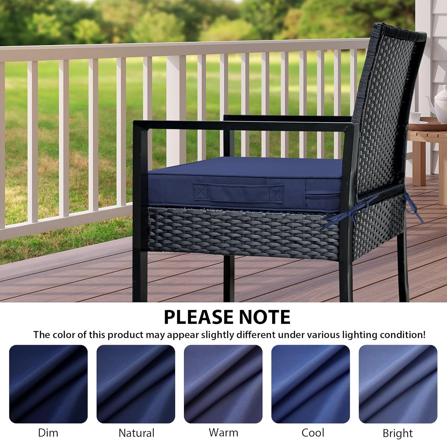 Thumbnail 6 de IPYNBAP Outdoor Chair Cushions Set of 4 (19" x 19" x 3"), Waterproof Navy Seat Pads with Ties & Handle