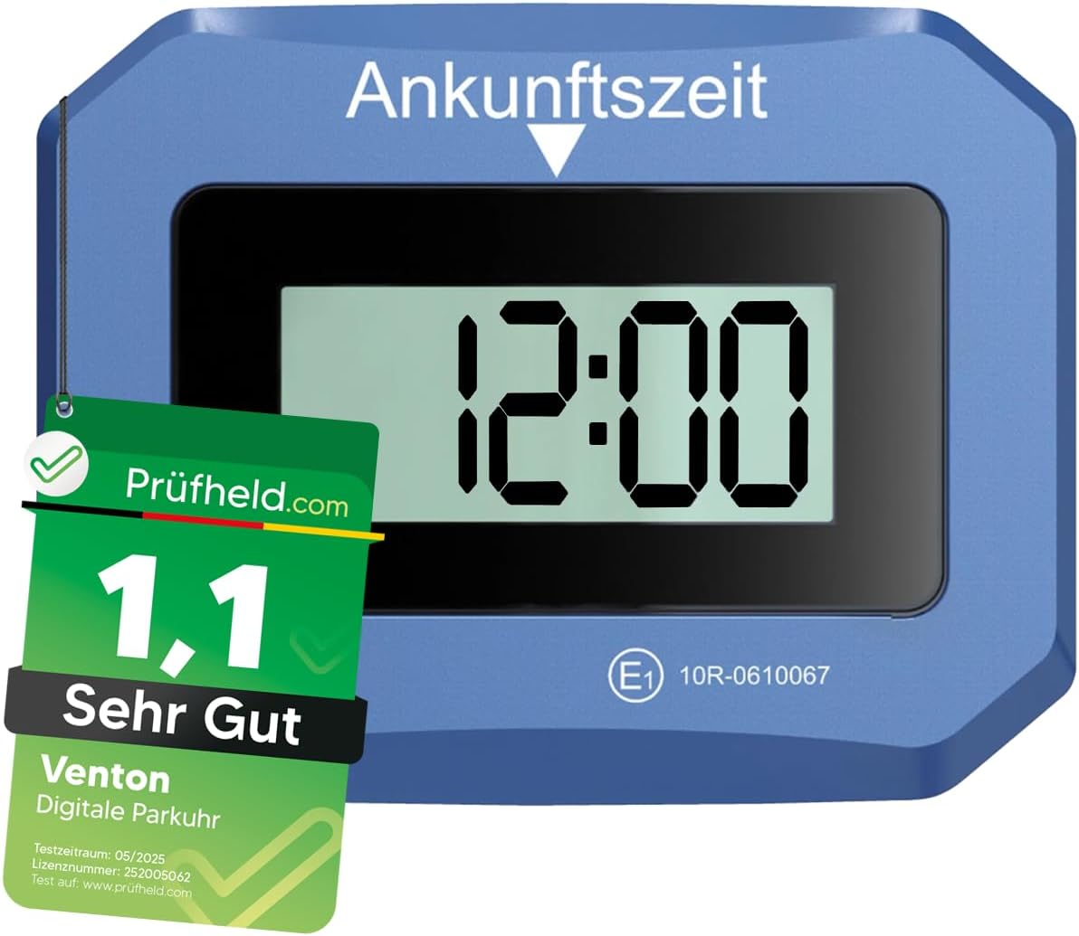 VENTON V2 Elektronische Parkscheibe (mit KBA-Zulassung) – automatische Parkuhr mit Nachtmodus & SOS