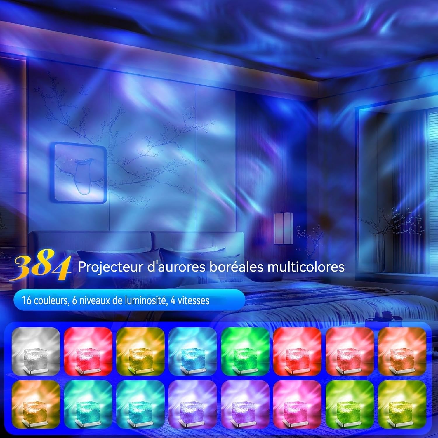 Detalle de Projecteur d’aurore boréale 16 couleurs Cube