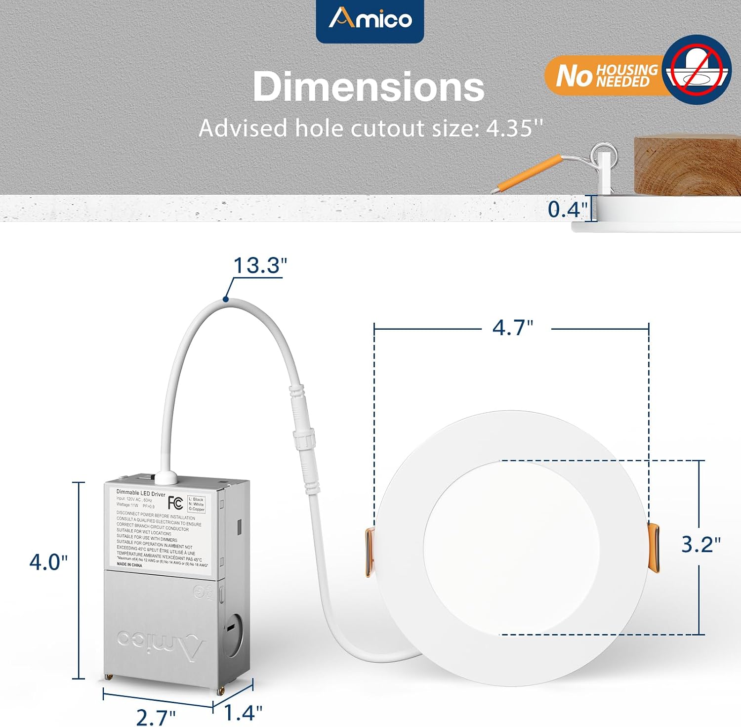 Thumbnail 5 de Amico A1812AA143CA 4-Inch Slim LED Pot Lights, 5 CCT, Dimmable, 12-Pack