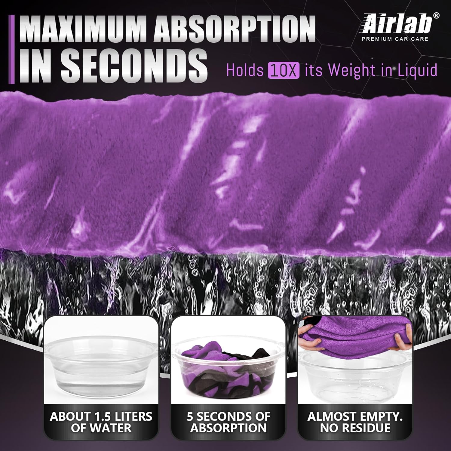 Thumbnail 3 de Airlab 2X Extra Large Thick Microfibre Car Drying Towel 90x60cm