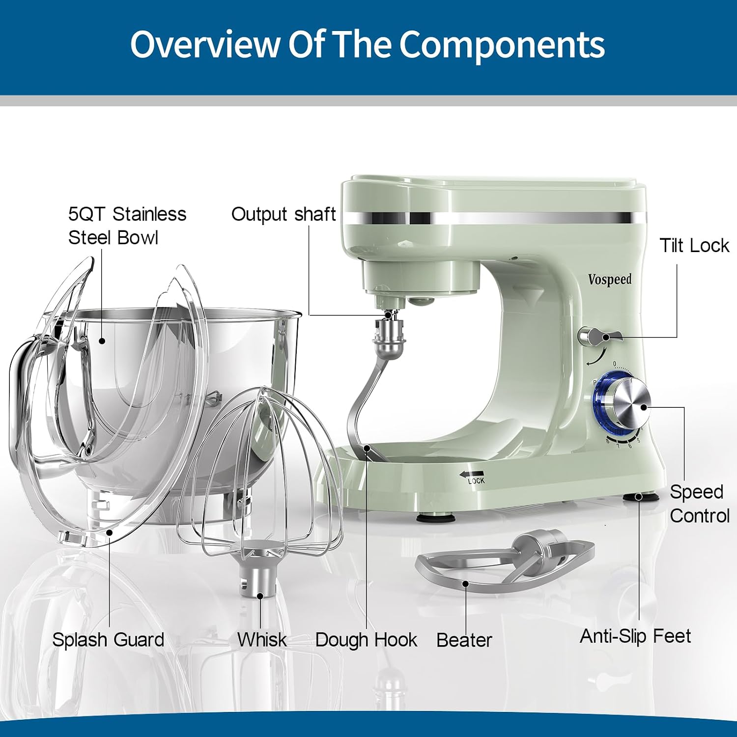Detalle de Vospeed Stand Mixer 5 Quart 8 Speed 1000W