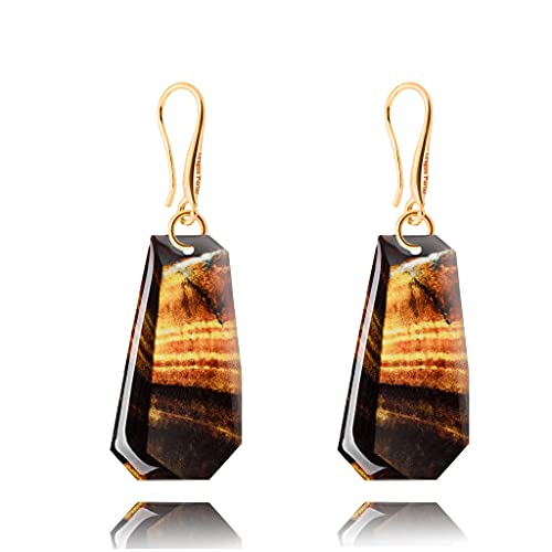Detalle de Élégante Géométrique Boucles d'Oreilles Pendantes – Dragon Porter (Marron Foncé et Orange, Style 15)
