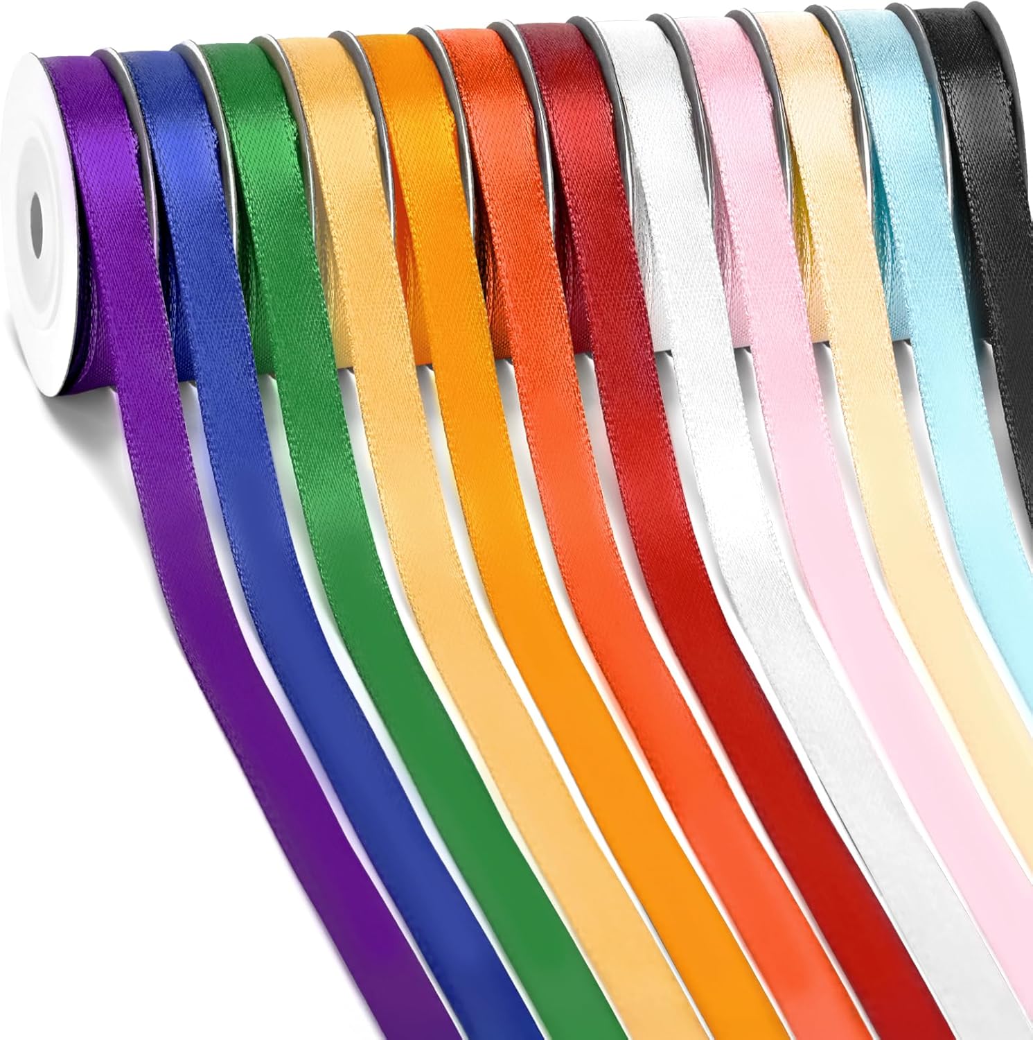 Detalle de 12 Colours Rainbow Satin Ribbon – 10mm x 9m Each (Total 108m) – Double-Faced, Durable Gift Wrap Ribbon