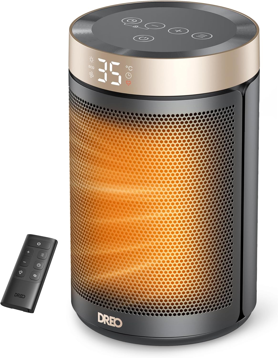 Detalle de DREO HSH006 Gold 1500W PTC Ceramic Space Heater with Remote and Timer