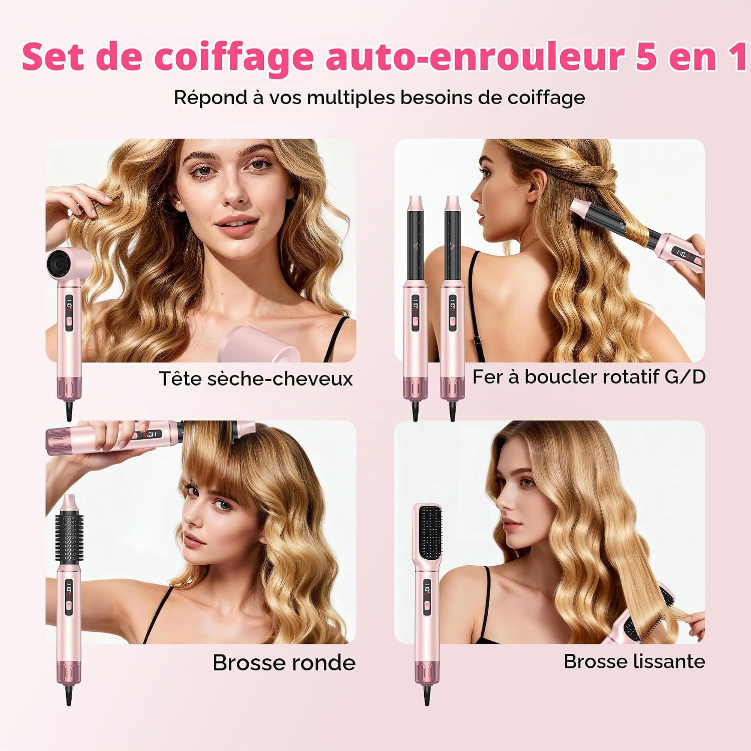 Detalle 2 de Atopskins 5-in-1 haarstyler, 1000 W met lcd-display en 30mm-krulopzetstukken