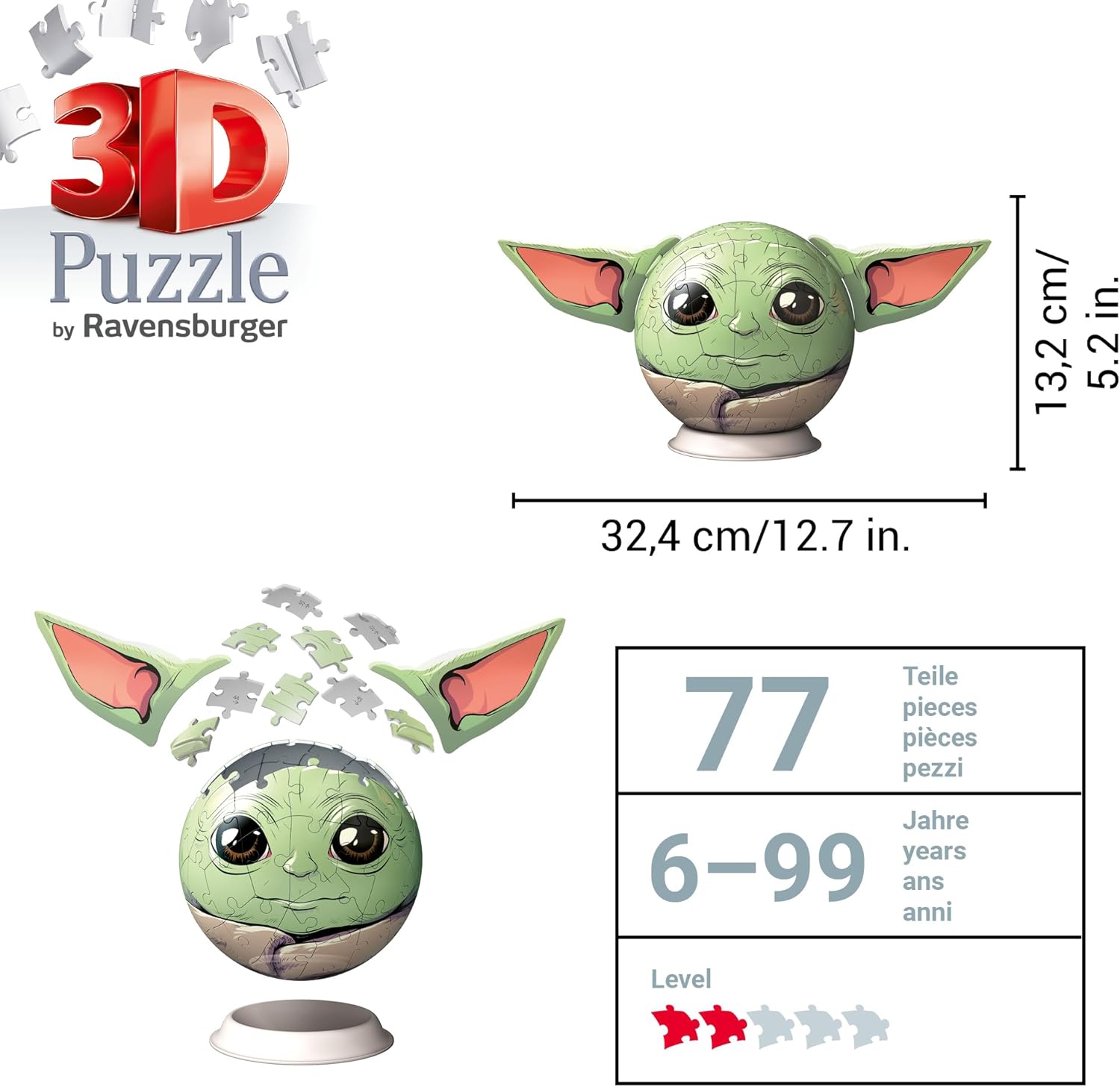 Thumbnail 2 de Ravensburger 3D Puzzle 11556 – Puzzle-Ball Grogu | 72‑teiliges 3D-Puzzle-Ball mit Ohren, ab 6 Jahren