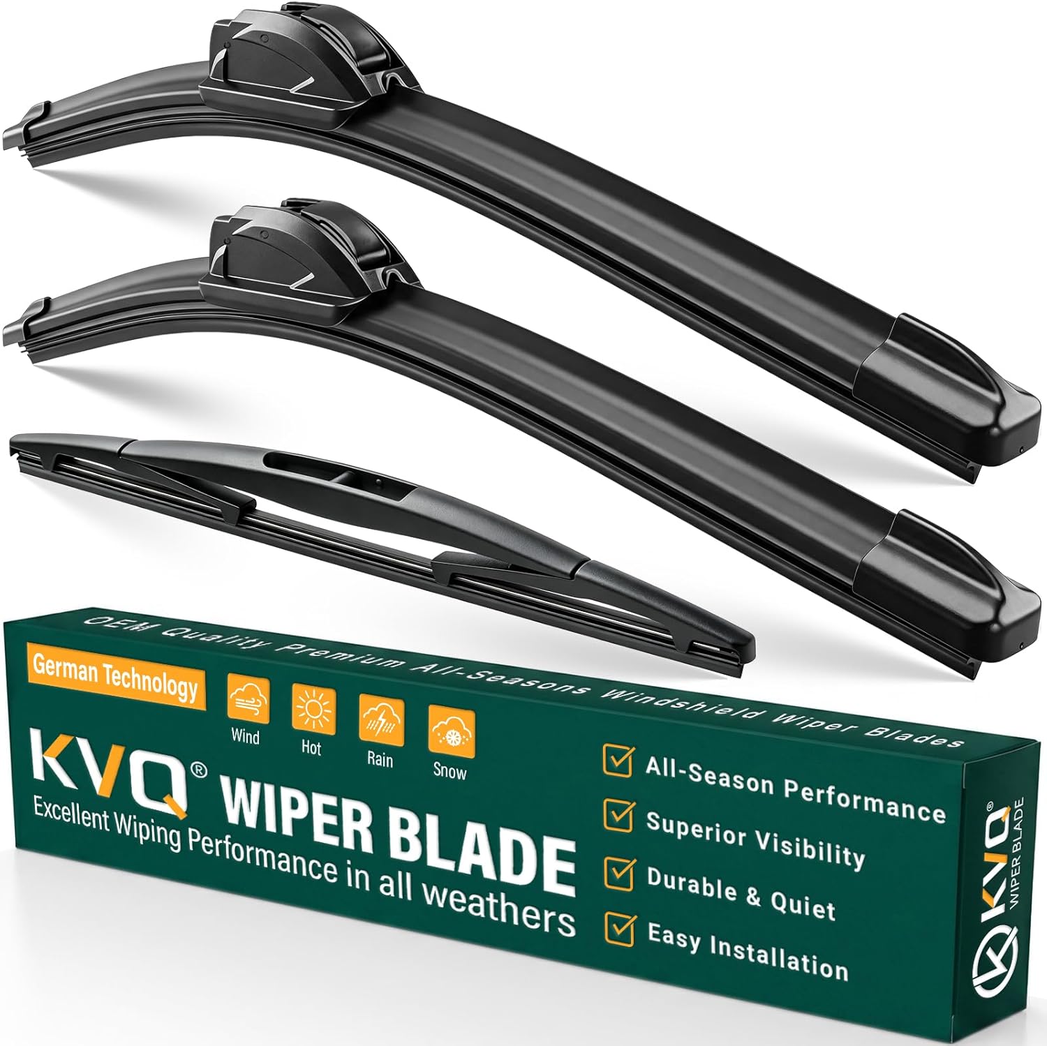 Detalle de KVQ Windshield Wiper Blades Replacement for Honda CR-V 2007-2011 — 26"/16"/14" Front & Rear Set (3) with Graphite + Micro-PTFE Coating
