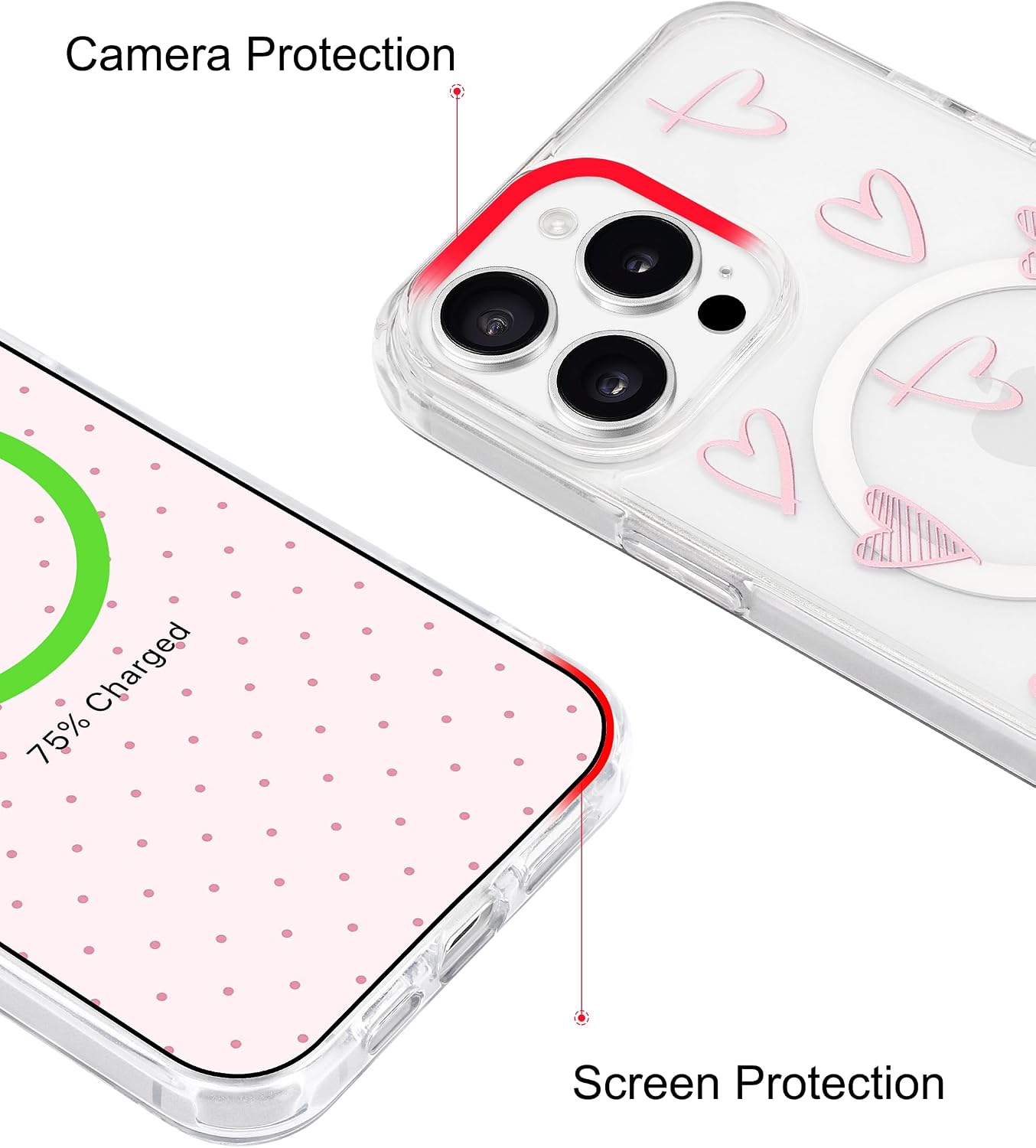 Detalle 1 de Jusy Magnetic Heart Case for iPhone 14 Pro Max, Pink TPU, MagSafe-Compatible