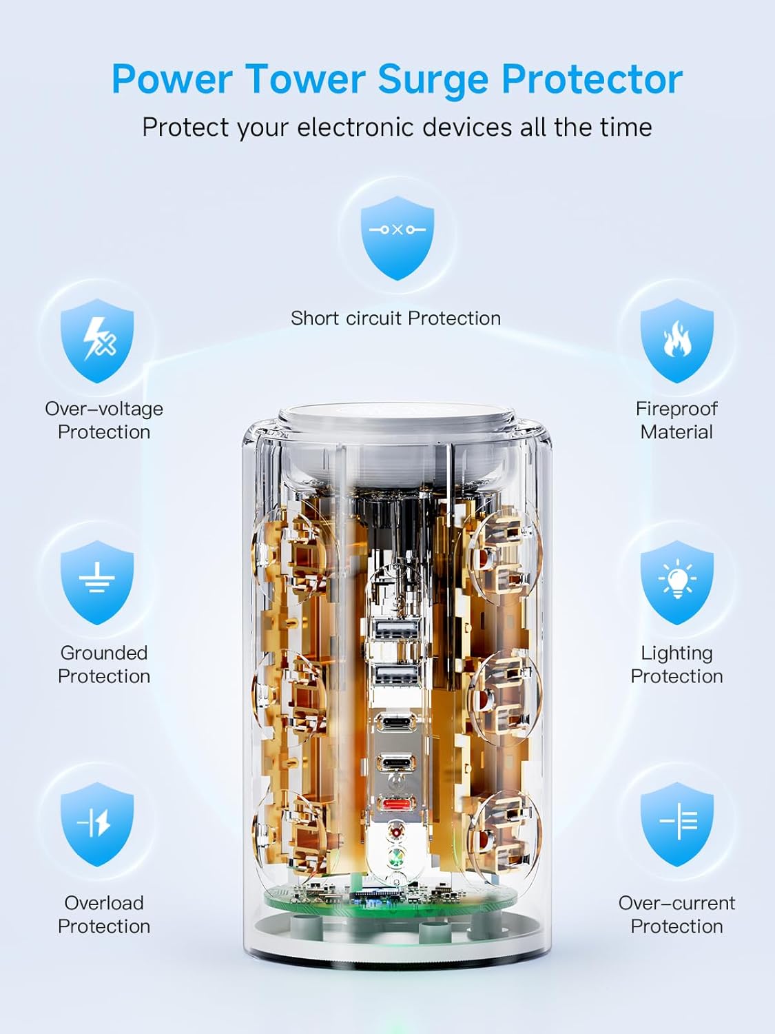 Thumbnail 5 de Tower Power Strip with 20W Dedicated USB-C PD Port, 12 AC Outlets and 5 USB Ports (3 USB-C) — Desk Charging Station